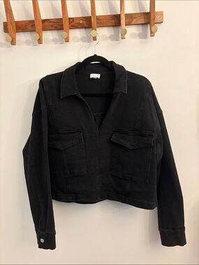 Le Lis Black Boxy Jean Shirt with Front Flap Pockets